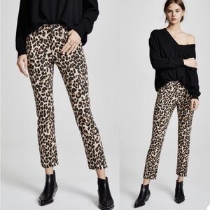 Paige Hoxton Straight Ankle hi high waisted Jeans Leopard Print brown raw hem 24